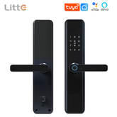 Cerradura electronica inteligente Litte CM-1037 - vista frontal y posterior, compatible Tuya, Google y Alexa