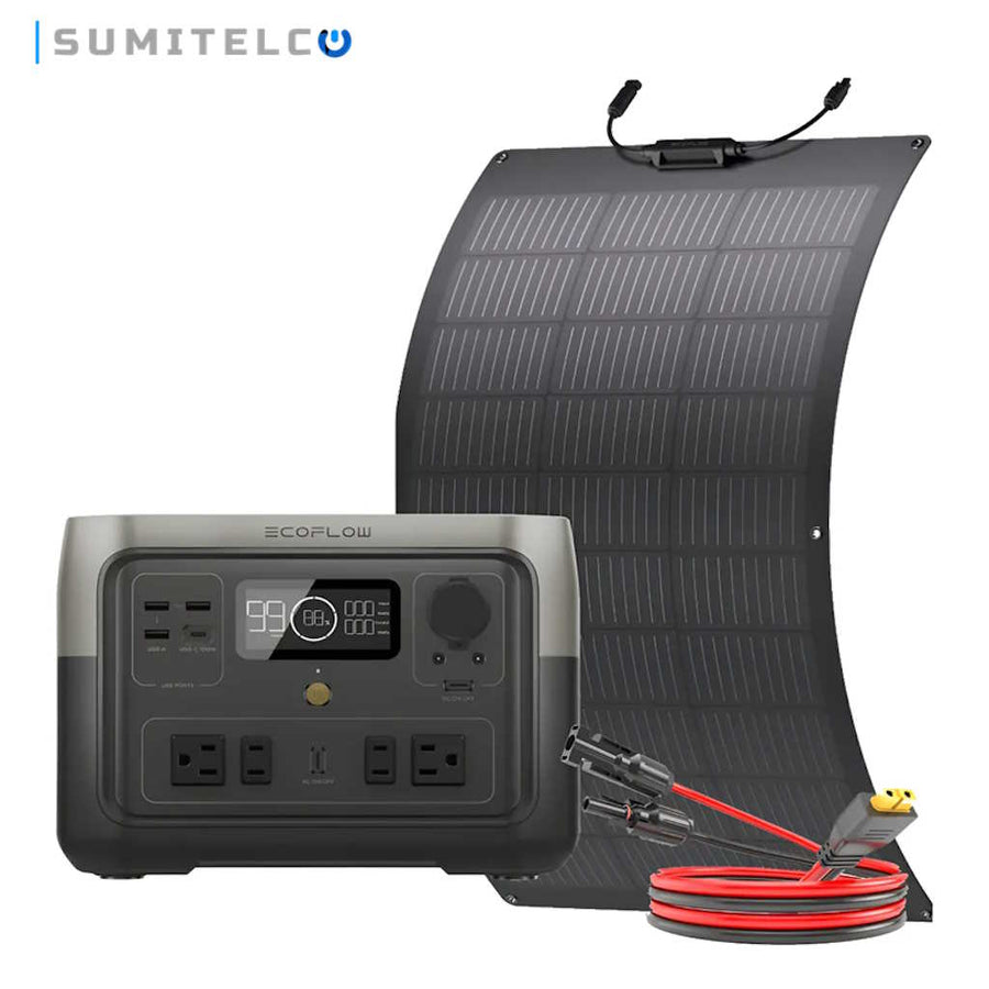 EcoFlow River 2 Max kit solar portátil 500W con panel flex 100W para camping y emergencias