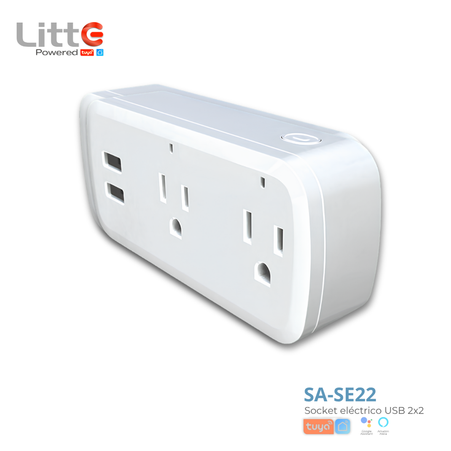 SA-SE22 Litte, Toma Corriente WiFi 2 Salidas + 2 USB Tuya Smartlife
