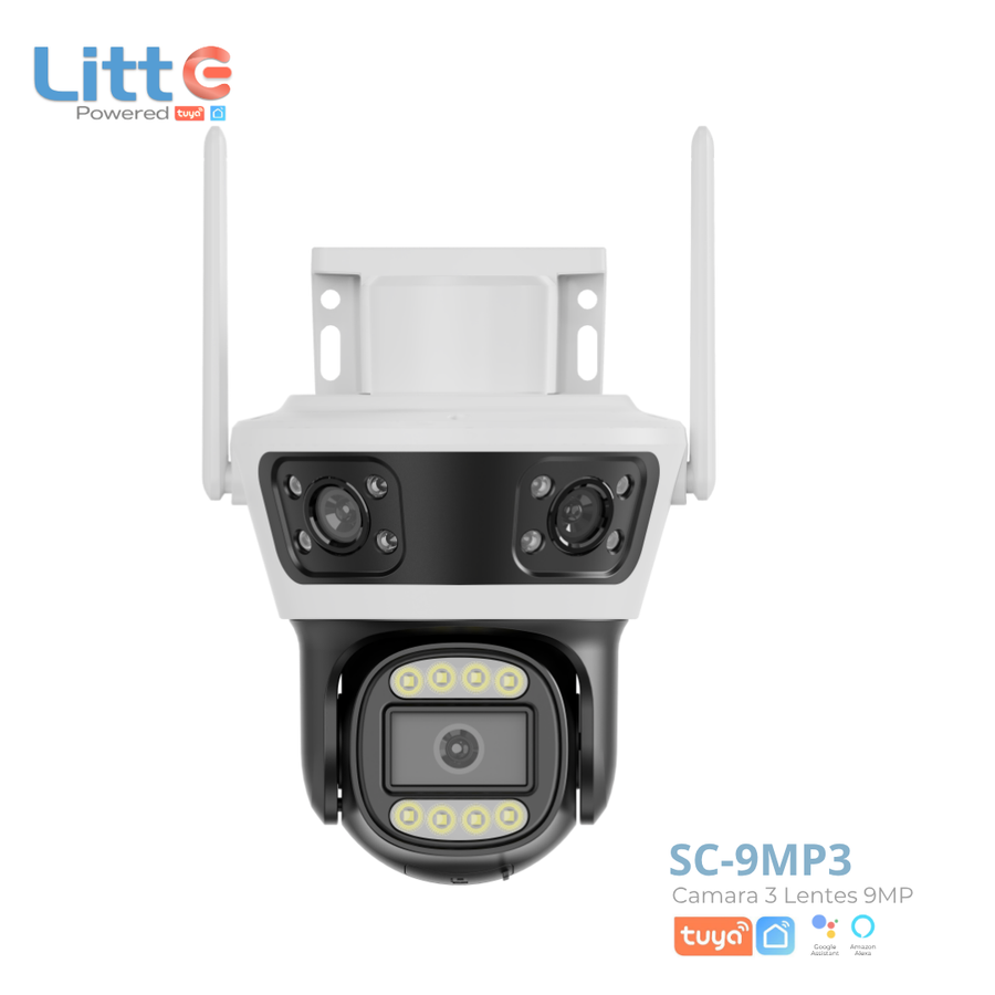 Camara WiFi PTZ Triple Lente 2MP Exterior Litte SC-OT9MP — 270° Tuya Smart