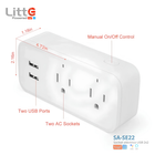 SA-SE22 Litte, Toma Corriente WiFi 2 Salidas + 2 USB Tuya Smartlife