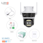 Camara WiFi PTZ Triple Lente 2MP Exterior Litte SC-OT9MP — 270° Tuya Smart