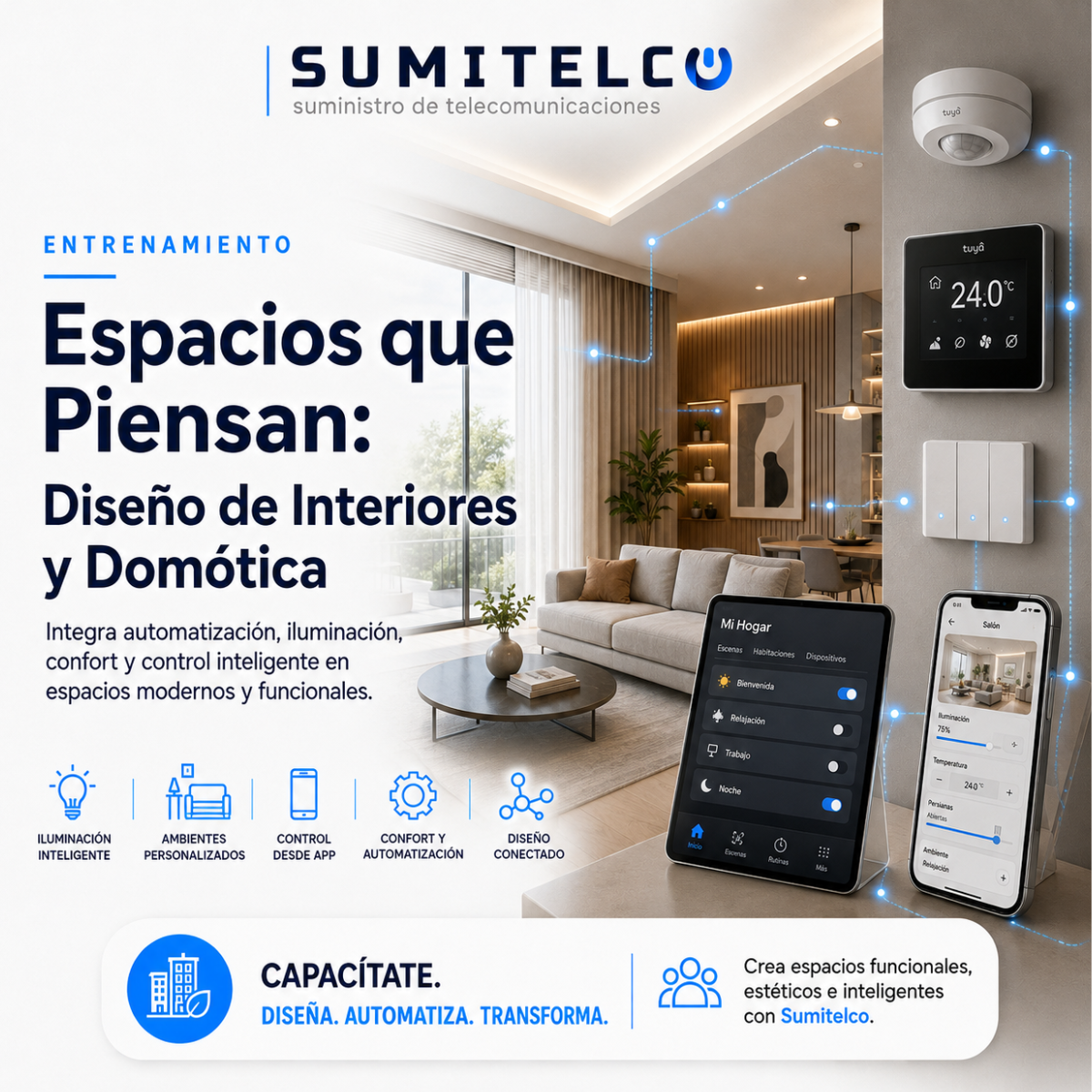 Espacios que Piensan: Diseno de Interiores y Domotica - capacitacion virtual gratuita de Sumitelco, miercoles 18 de noviembre de 2026